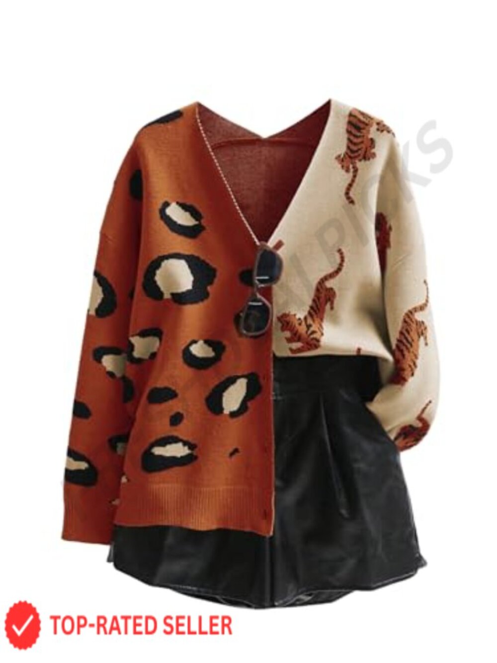 Leopard Tiger Print Cardigan V Neck Long Sleeve Sweater